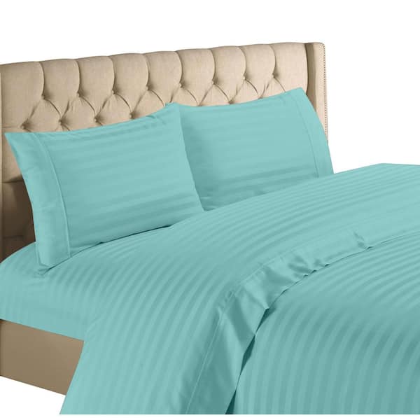 Unbranded 4-Piece 1200-Thread Count 100% Egyptian Cotton Deep Pocket Stripe Bed Sheets (Queen, Aqua)