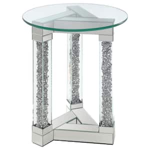 Octave 19.75 in. Mirrored Square Post Legs Round Glass Top end table