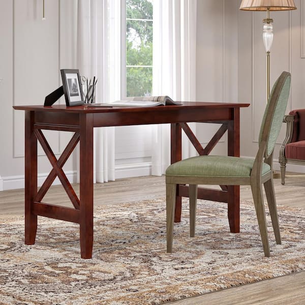 Lexi 48 in. Rectangular Walnut Heavy Duty Solid Wood Writing Desk with Attachable Turbo Device Charger