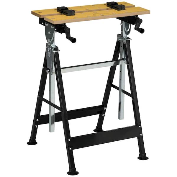 23.5 in. D x 22.5 in. W Wood Work Bench Steel Stand with Adjustable Height and Angle, Carpenter Saw Table with 4 Clamps