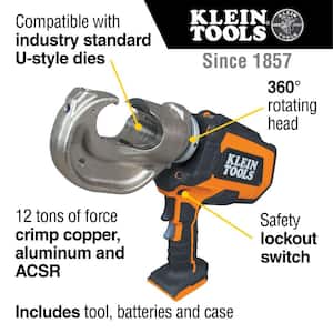 Battery-Operated 12-Ton Crimper with Two 4 Ah Batteries, Charger and Case
