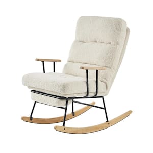 Modern Metal Outdoor Rocking Chair with Beige Cushions, High Back, Retractable Footrest and Adjustable Back Angle