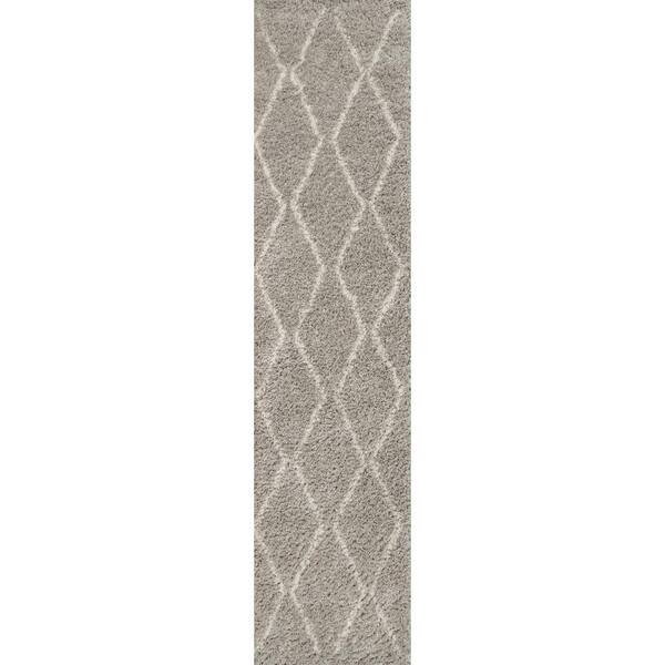 Catala Moroccan Diamond Shag Gray/Ivory 2 ft. x 10 ft. Runner Rug