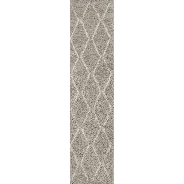 Catala Moroccan Diamond Shag Gray/Ivory 2 ft. x 8 ft. Runner Rug