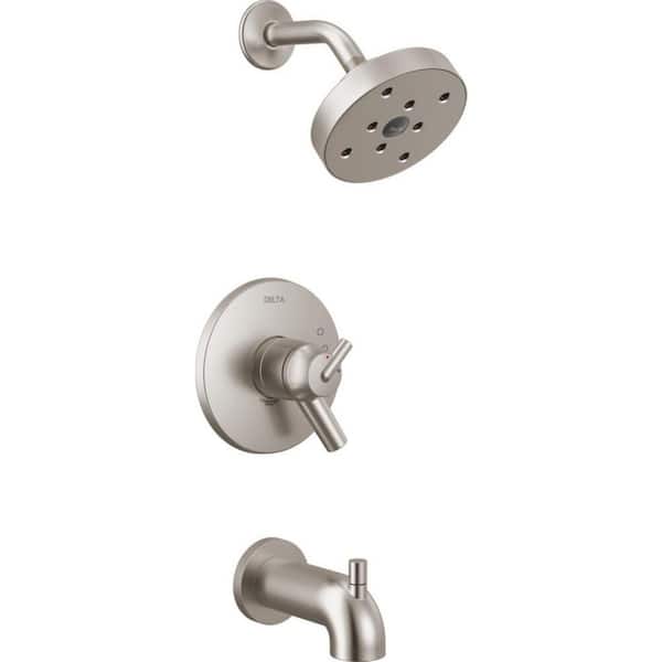 Delta Trinsic 1-Handle Wall Mount Tub and Shower Faucet Trim Kit in Stainless with H2Okinetic (Valve Not Included)