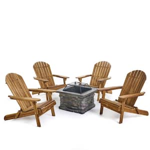 Marrion Natural 5-Piece Wood and Concrete Patio Fire Pit Seating Set