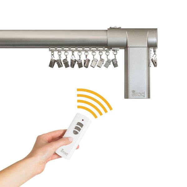 Erod 80 - 144 in. Motorized Center-Open Remote Control Telescoping Drapery Traverse Rod Kit in Nickel