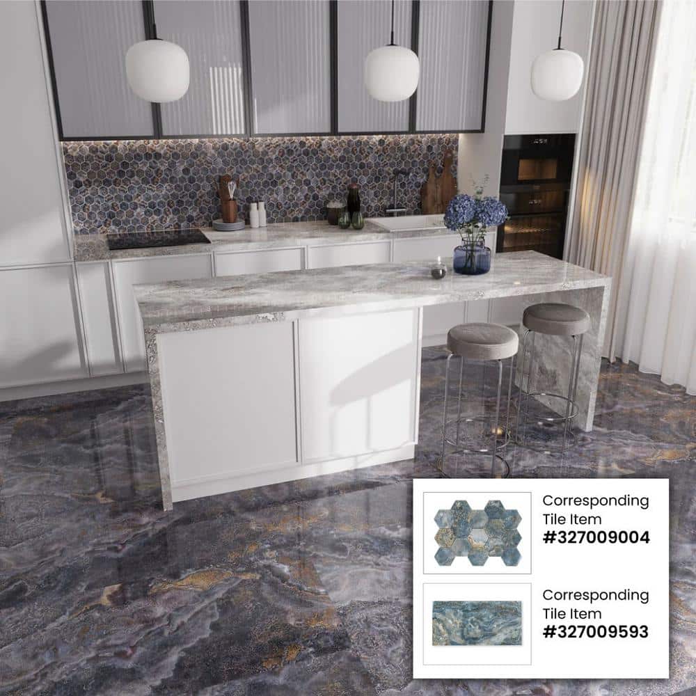 Hale Navy Polished Porcelain Hexagon Mosaic Tile Sheet