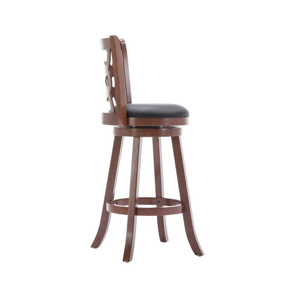 Cherry Wood Swivel Bar Stool with Leatherette Seat