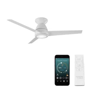 Tip Top 44 in. Smart Indoor/Outdoor 3-Blade Flush Mount Ceiling Fan Matte White with 3000K LED and Remote Control