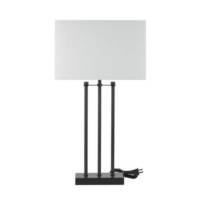 24 in. Matte Black Table Lamp Ricci with White Fabric Shade, On/Off Switch on Socket