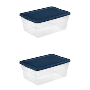 16 qt. Stackable Storage Box Container with Marine Blue Lid in Clear, 2-Pack