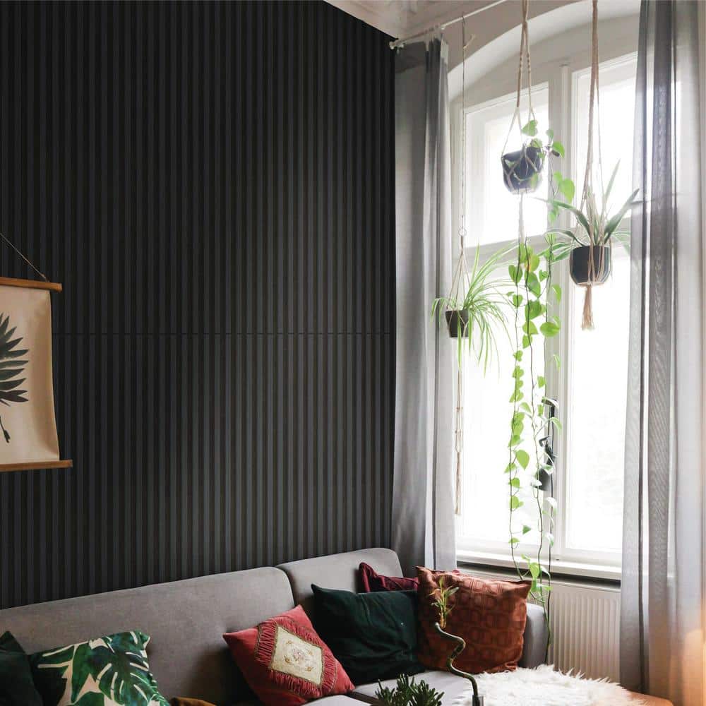 Charcoal Embossed Wood Slat Acoustic Wall Paneling 24" x 48"
