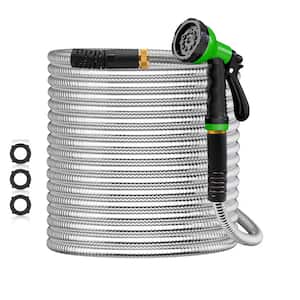 5/8 in. Dia. x 100 ft. Metal Garden Hose Stainless Steel Heavy-Duty Water Hose with 10 Function Nozzle Flexible