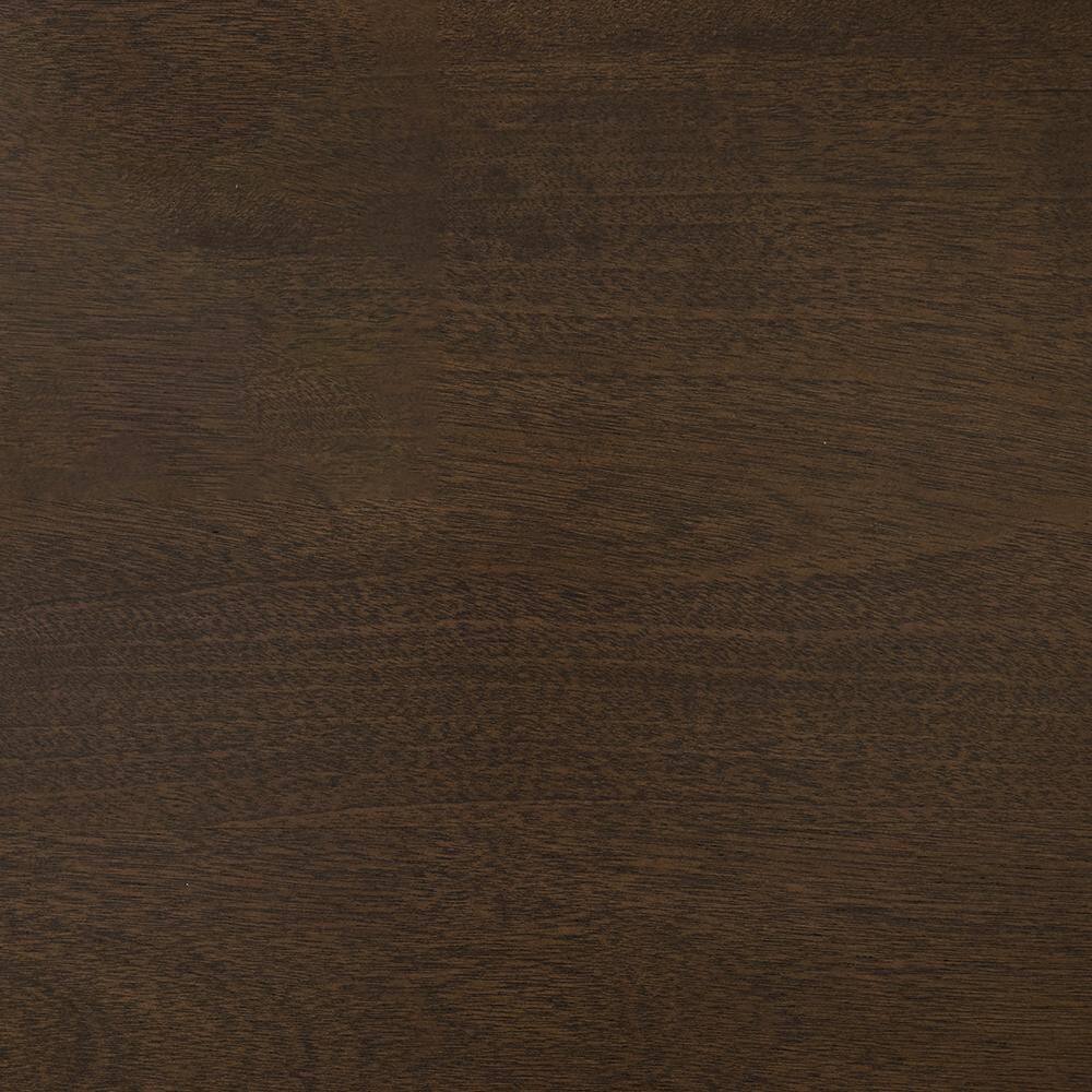 Close-up of the dark wood grain texture on the end table.