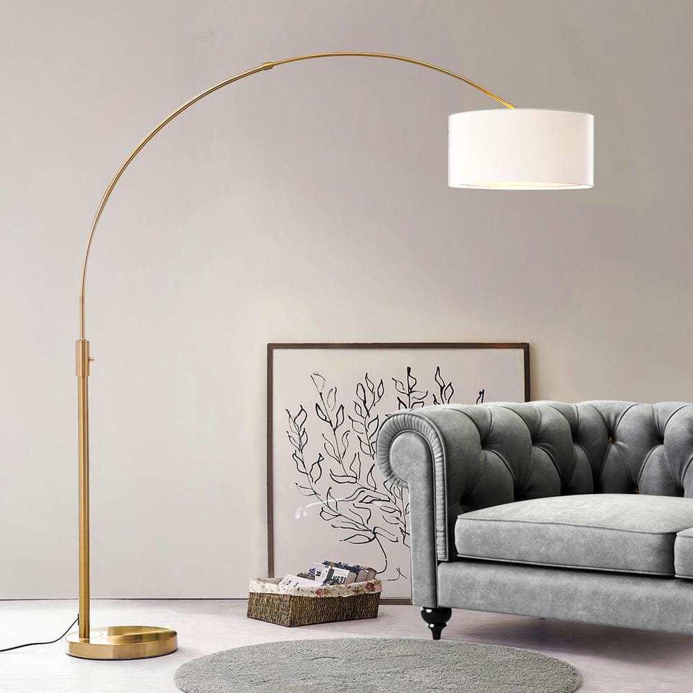Orbita 81" Adjustable Brass Arc Floor Lamp with White Shade