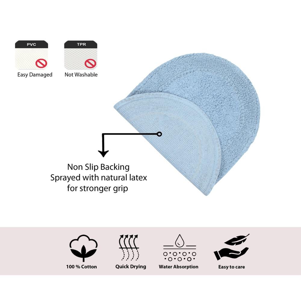 17"x24" Light Blue Cotton Tufted Oval Bath Rug