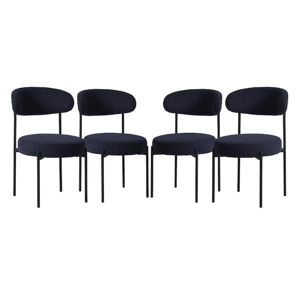 Bayville Modern Sherpa Upholstered Metal Frame Side Dining Chair (Set of 4) in Navy Blue