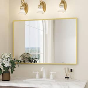 24 in. W x 36 in. H Rectangular Metal Framed Wall Bathroom Vanity Mirror Gold