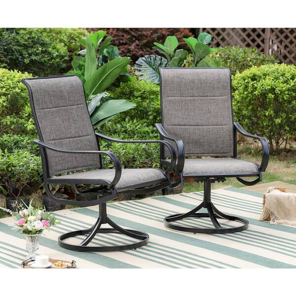 Phi Villa Black Swivel Padded Textilene, 20 Inch Seat Height Outdoor Dining Chairs