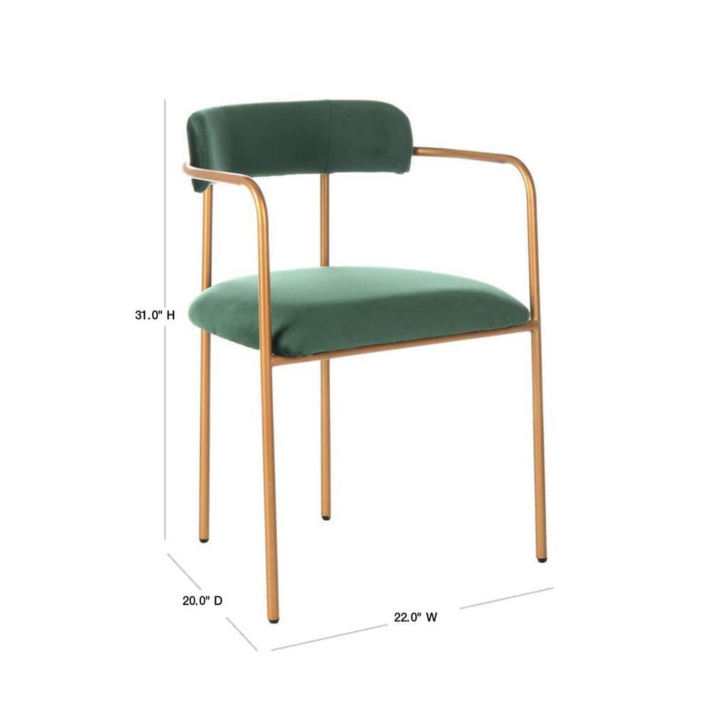 Malachite Green Velvet & Gold Metal Upholstered Side Chair