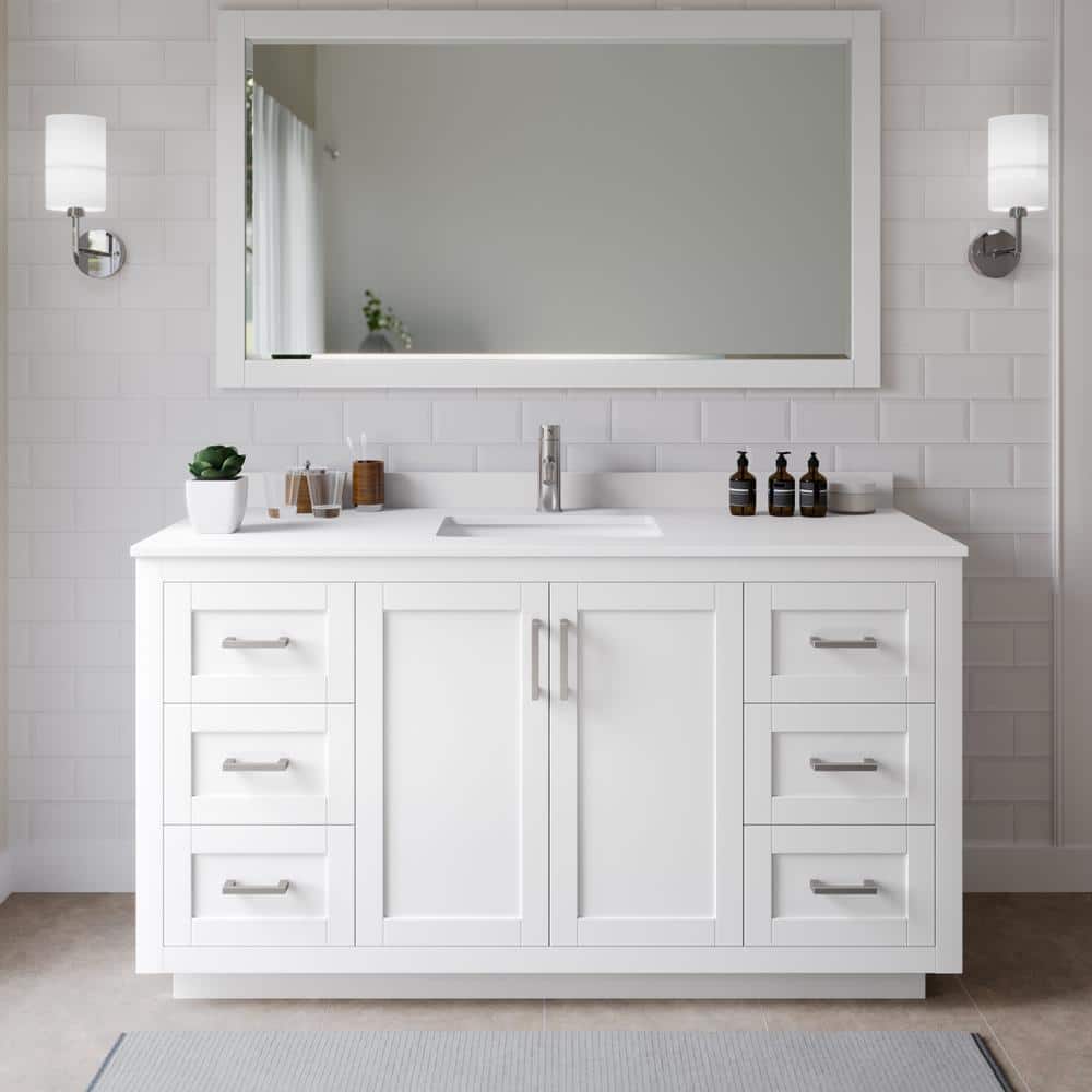Miranda 66 in. W x 22 in. D x 33.75 in. H Single Bath Vanity in White with White Cultured Marble Top price history on PriceWatchPro