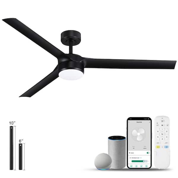 60 in. Smart Indoor/Outdoor Black Ceiling Fans with LED Lights and Remote, Quiet DC Motor, Controlled by WIFI Alexa App