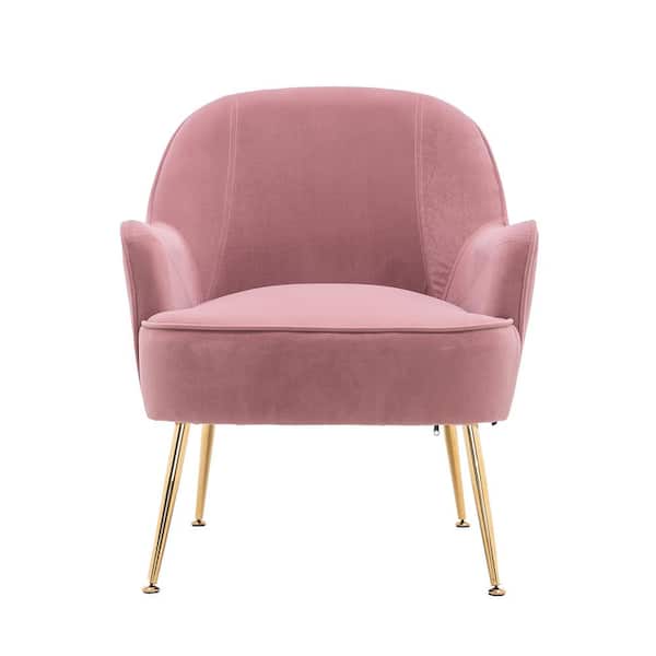 Unbranded Modern Pink Velvet Ergonomics Accent Chair with Gold Adjustable Legs