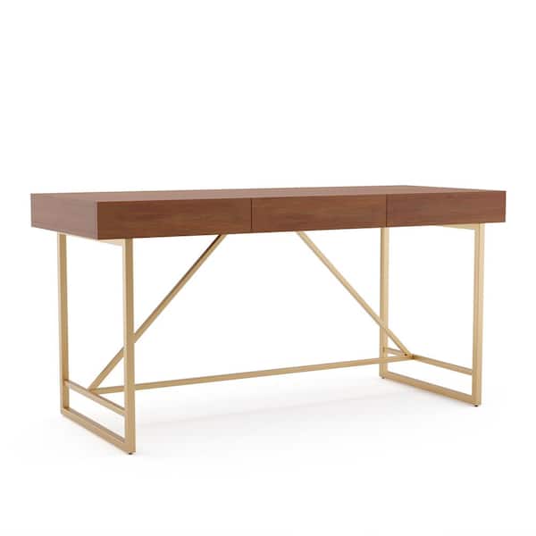 Furniture of America Bendrey 60 in. Rectangle Light Walnut Wood 3-Drawer Writing Desk