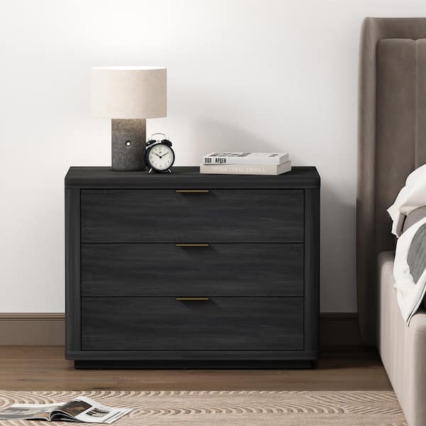 Evelyn Modern Charcoal Grey 3-Full Extension Drawer 32 in. W Nightstand