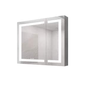 36 in. W x 30 in. H Rectangular Aluminum Surface/Recessed Moun Medicine Cabinet with Mirror and Lights