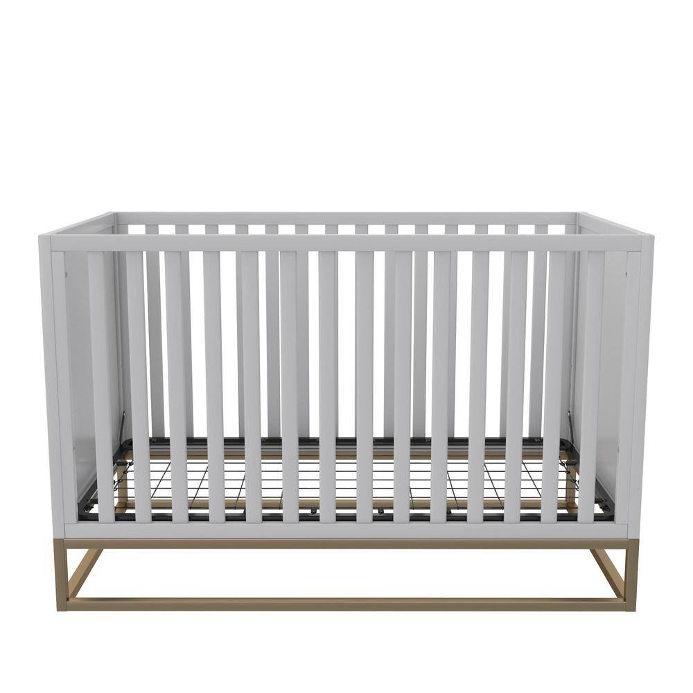 Dove Gray 3-in-1 Convertible Wood Crib with Gold Metal Base