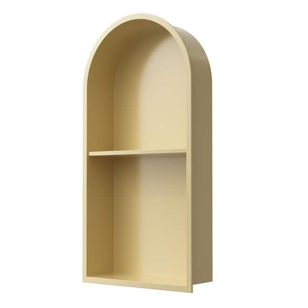 12 in. W x 24 in. H x 4 in. D Stainless steel Recessed Shower Niche one in Matte Gold with Curved Design, Double Shelves