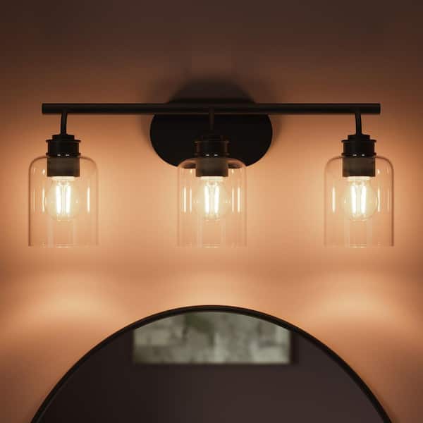 Reines 21.5 In. 3-Light Matte Black New Traditional Bath Vanity Light with Clear Glass Shades