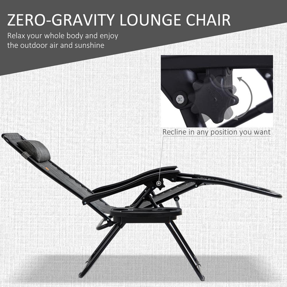 Outsunny Gray Steel Zero Gravity Reclining Chair Set with Table