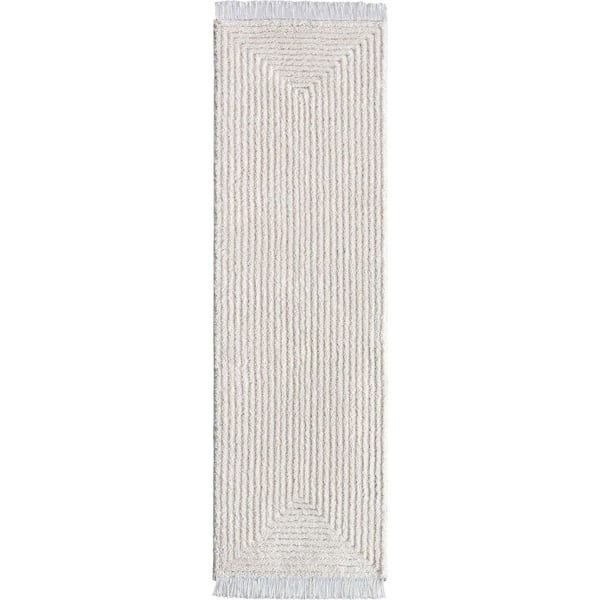 Marina Monroe Modern Solid Shag, Ivory 2 ft. 3 in. x 7 ft. 3 in. Runner, Area Rug