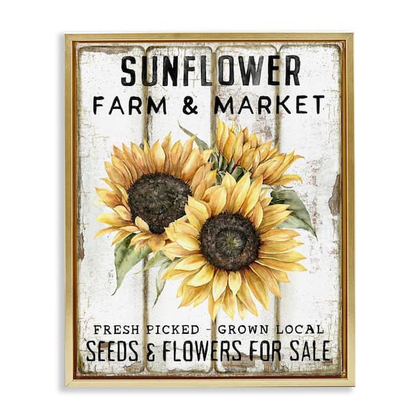 Stupell Industries Sunflower Farm & Market by Creatif Belle Gold Floater Frame Nature Graphic Art Print 21 in. x 17 in.