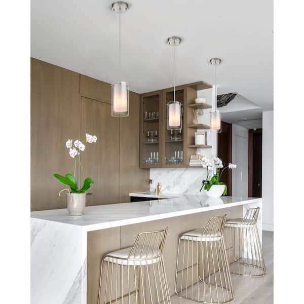 1-Light Brushed Nickel Modern Pendant Light with Clear Glass Shade for Kitchen Island (2-Pack, Bulb Not Included)