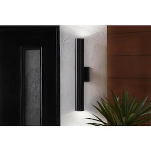 Riga 20 in. Large Modern Black Integrated LED Outdoor Wall Cylinder Light Sconce