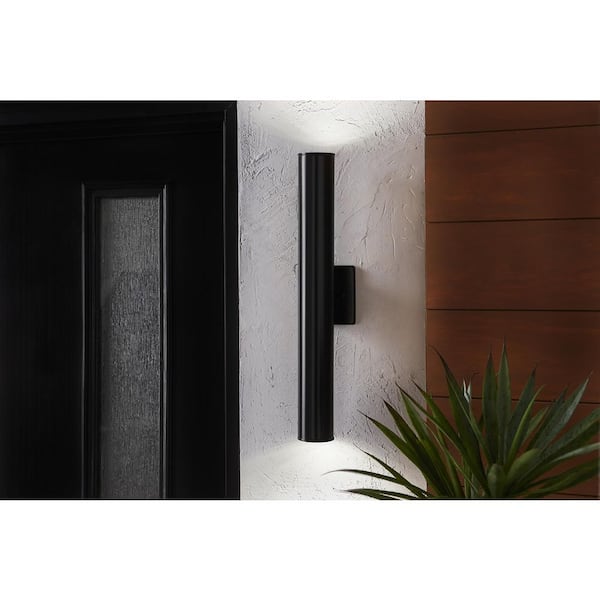 Riga 20 in. Large Modern Black Hardwired Integrated LED Cylinder Outdoor Wall Light Sconce with Integrated LED Bulb