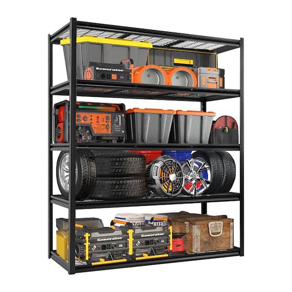 5-Tiers Heavy Duty Steel Adjustable Garage Storage Shelving Unit in Black (60 in. W x 72 in. H x 23.6 in. D)