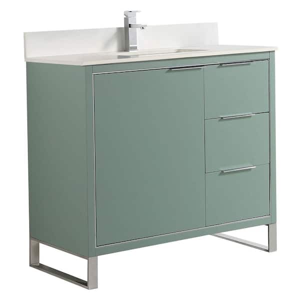 FINE FIXTURES Opulence 36 in. W x 18 in. D x 33.5 in. H Bath Vanity in Mint Green with White Single sink Top