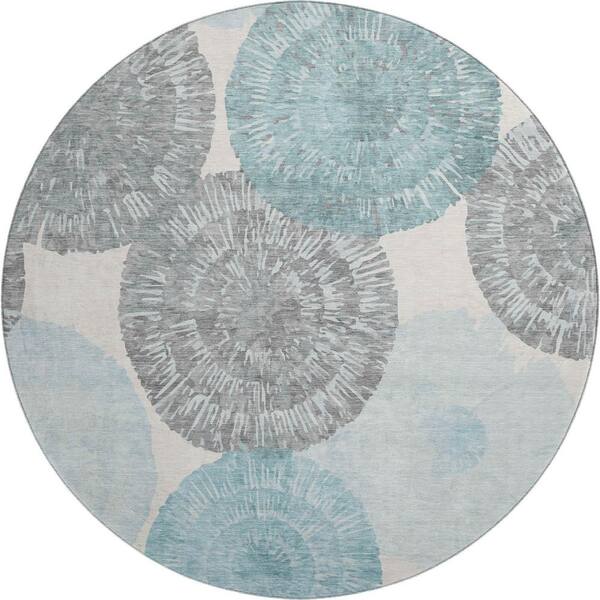 Mayfield Premium Machine Washable Abstract AMF2351 Teal 8 ft. x 8 ft. Round Rug