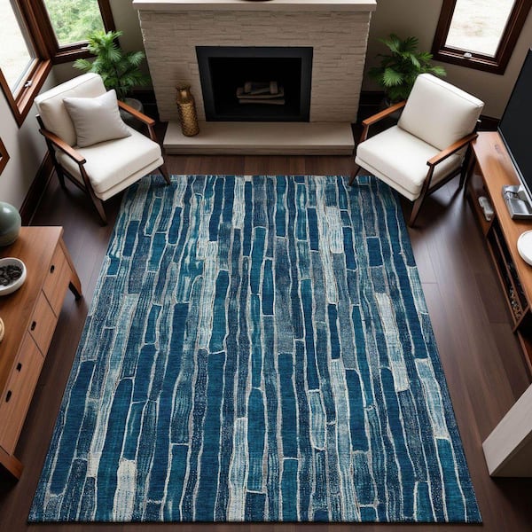 Mayfield Premium Machine Washable Abstract AMF1301 Blue 3 ft. x 5 ft. Area Rug