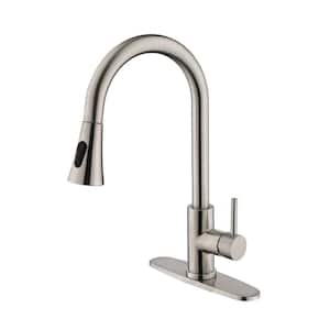 Single Handle Pull Down Sprayer Kitchen Faucet with Deckplate Included and 2-Modes in Brushed Nickel