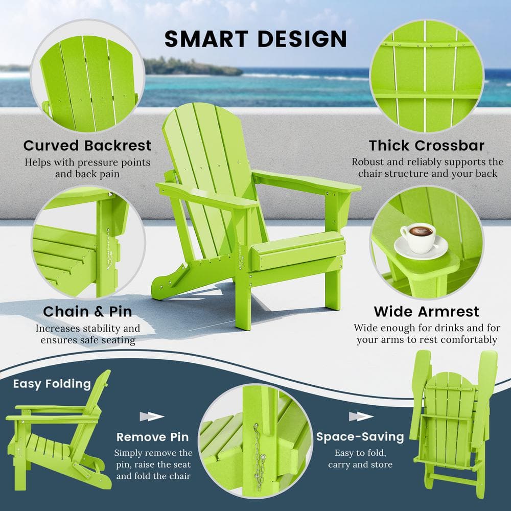 Lime Green Poly Folding Outdoor Adirondack Chairs, Set of 2