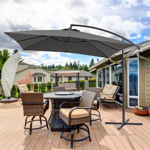 8.2x8.2 ft. Outdoor Patio Umbrella, Square Canopy Offset Umbrella With LED for Villa Gardens, Lawns and Yard， Gray