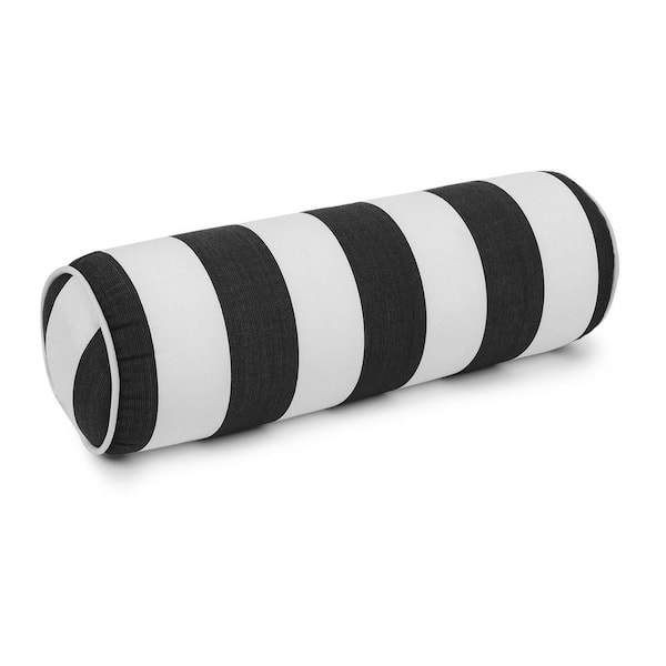 Cabana Stripe Black/White Outdoor Neckroll Bolster Pillow Set of 2 Zippered and Corded 6 in. x 18 in.