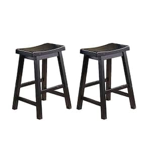 Nisky 23 in. Black Finish Solid Wood Dining Stool with Wood Seat (Set of 2)