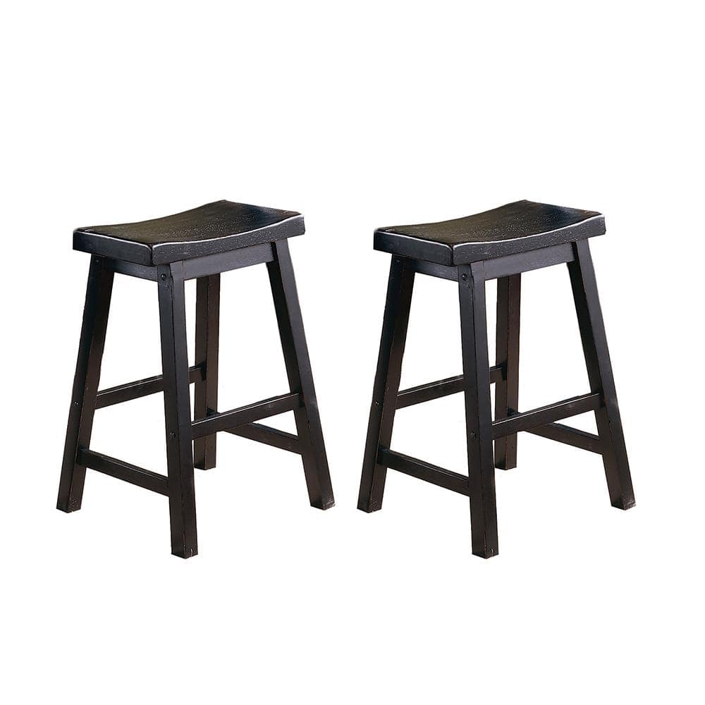 Nisky 23 in. Black Finish Solid Wood Dining Stool with Wood Seat (Set of 2)